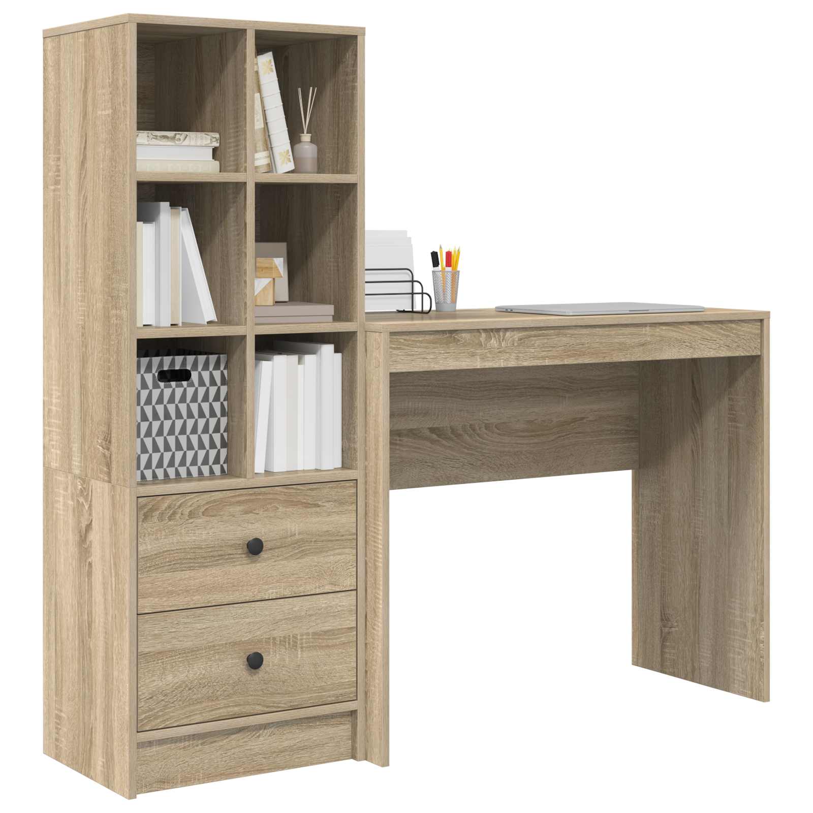 Stol s ladicama s policom s pohranom 2 pcs Sonoma hrast