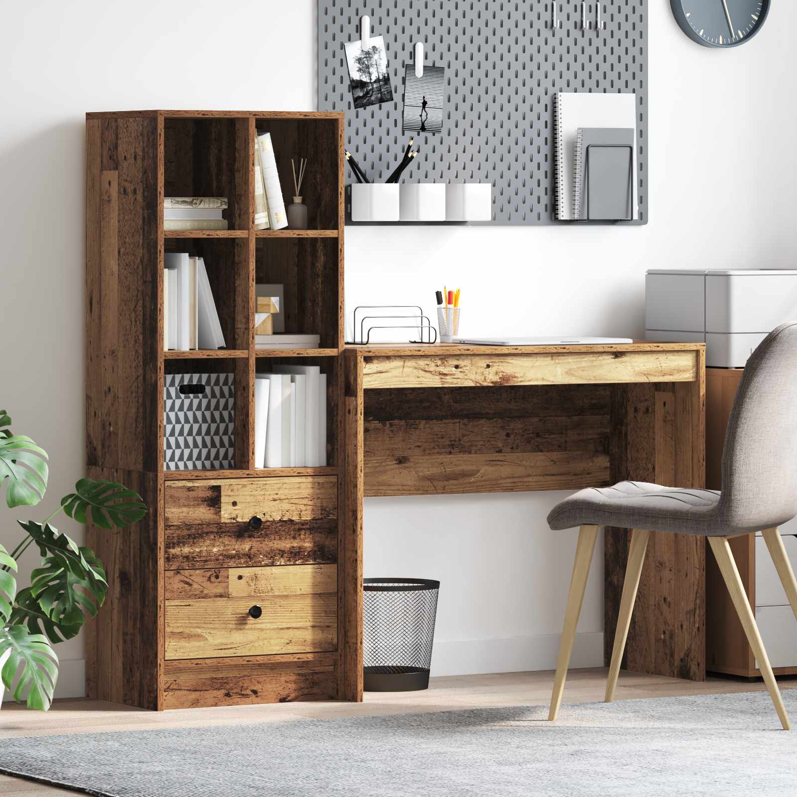 Stol s ladicama s policom s pohranom 2 pcs Staro drvo