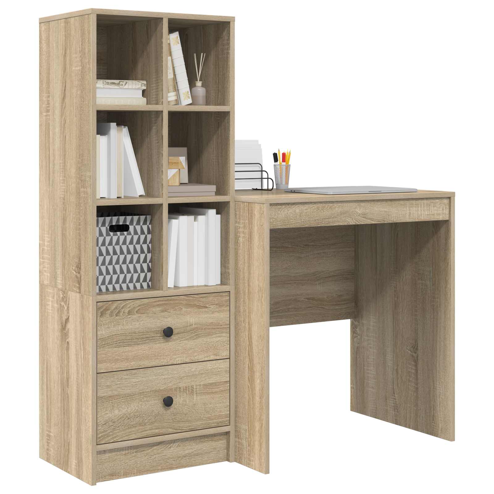 Stol s ladicama s policom s pohranom 2 pcs Sonoma hrast