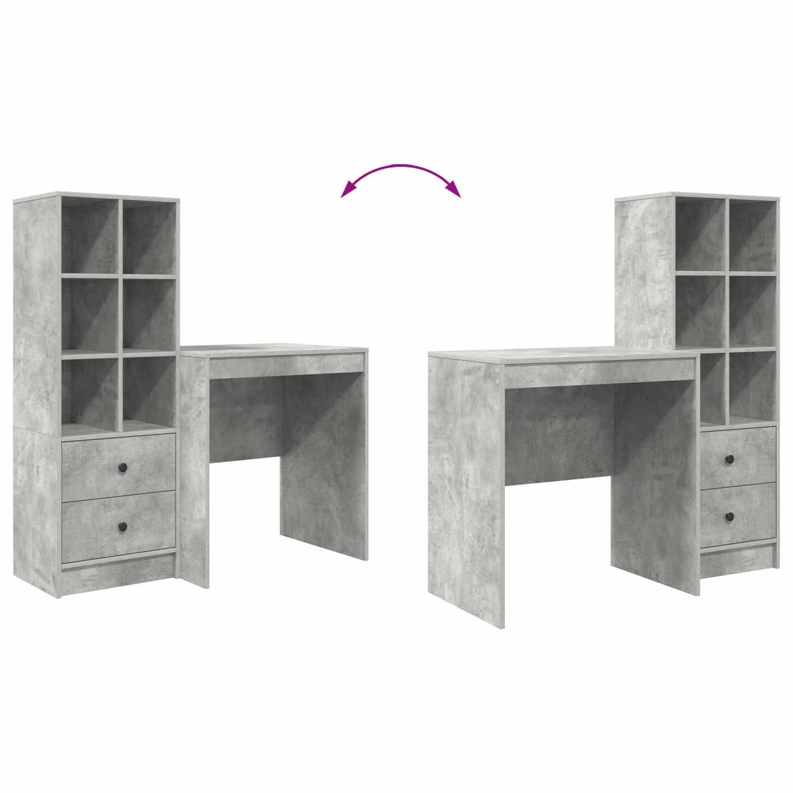 Stol s ladicama s policom s pohranom 2 pcs Betonski sivi