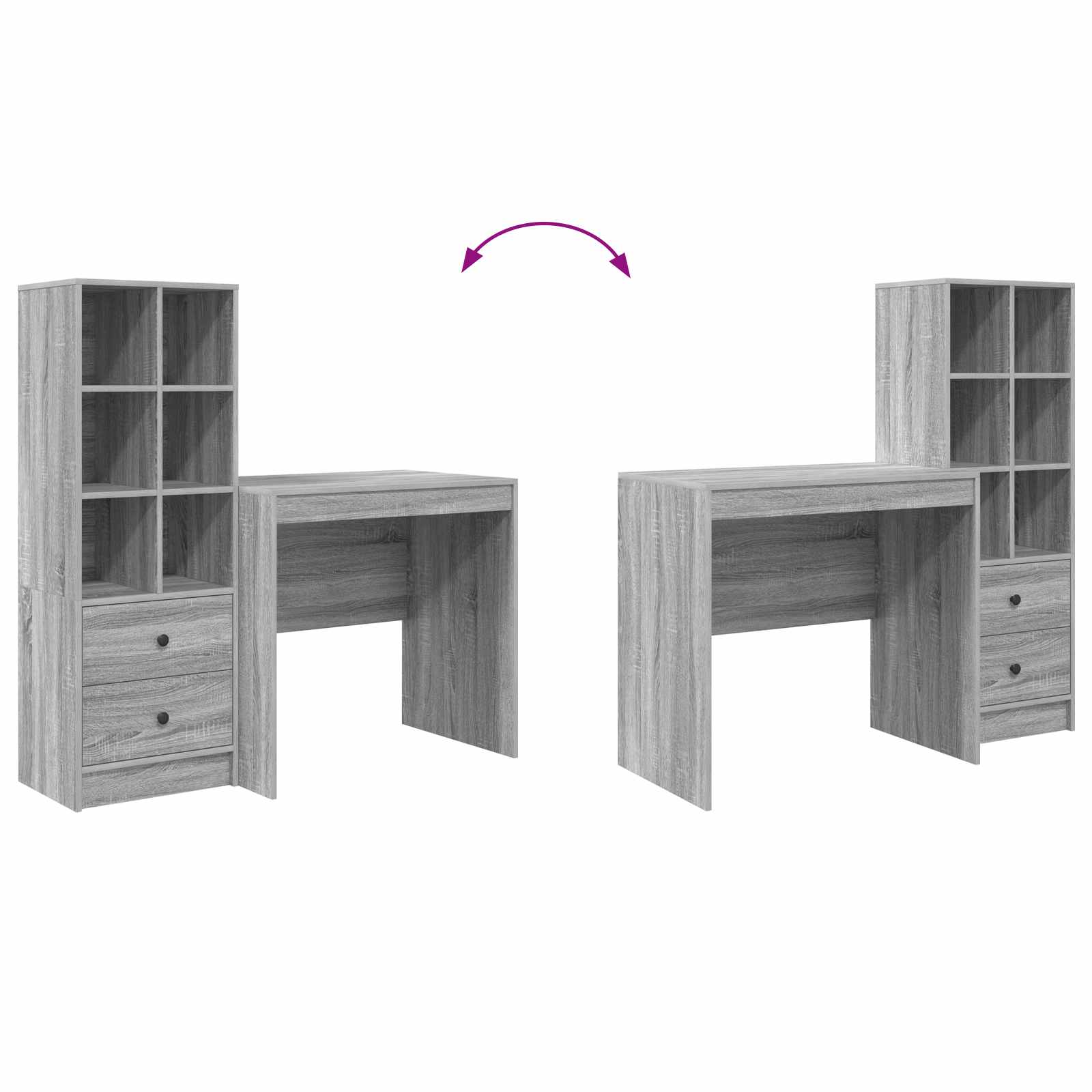 Stol s ladicama s policom s pohranom 2 pcs Siva Sonoma