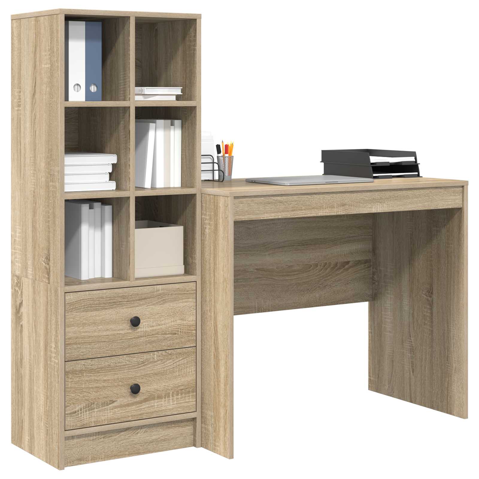 Stol s ladicama s policom s pohranom 2 pcs Sonoma hrast