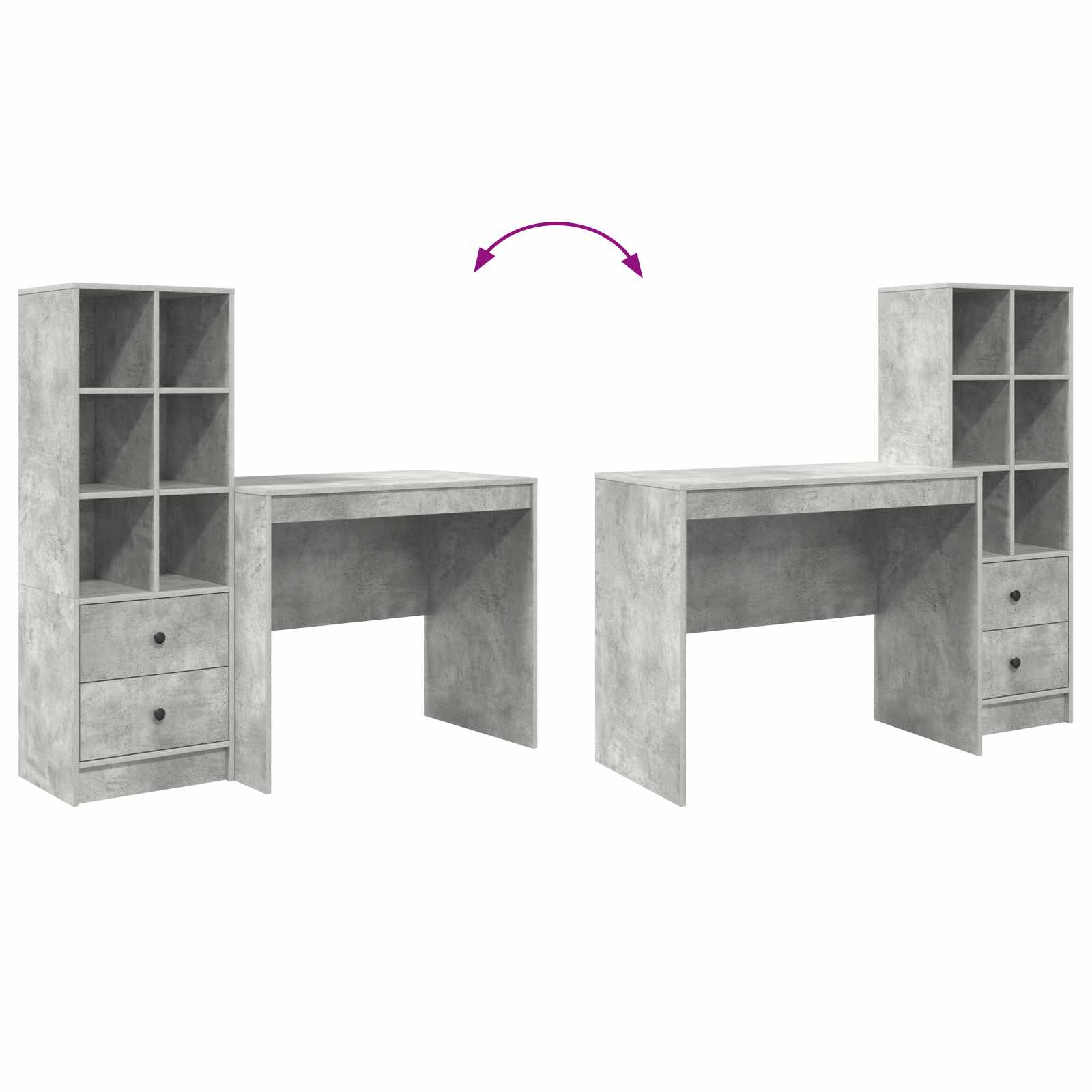 Stol s ladicama s policom s pohranom 2 pcs Betonski sivi