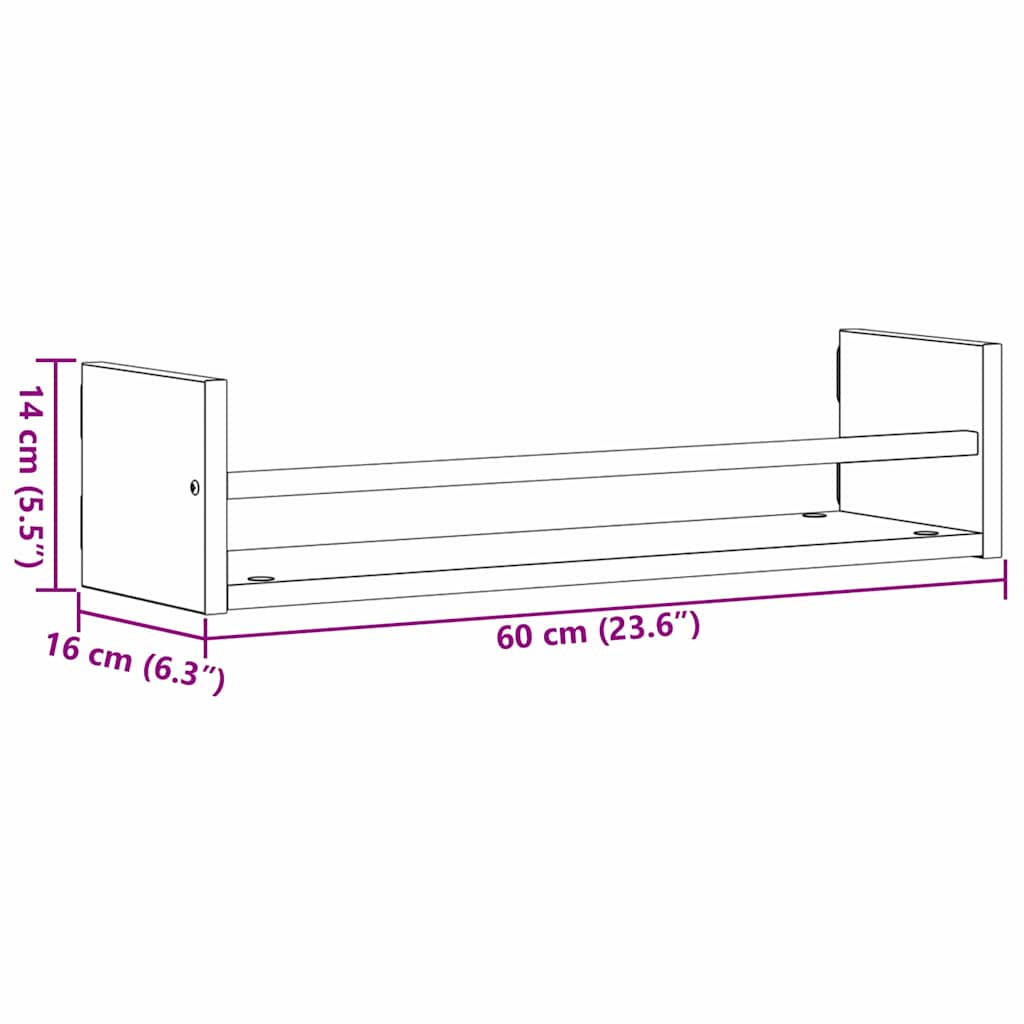 Polica na zidu Zidne 2 pcs Umjetnički hrast 60 x 16 x 14 cm