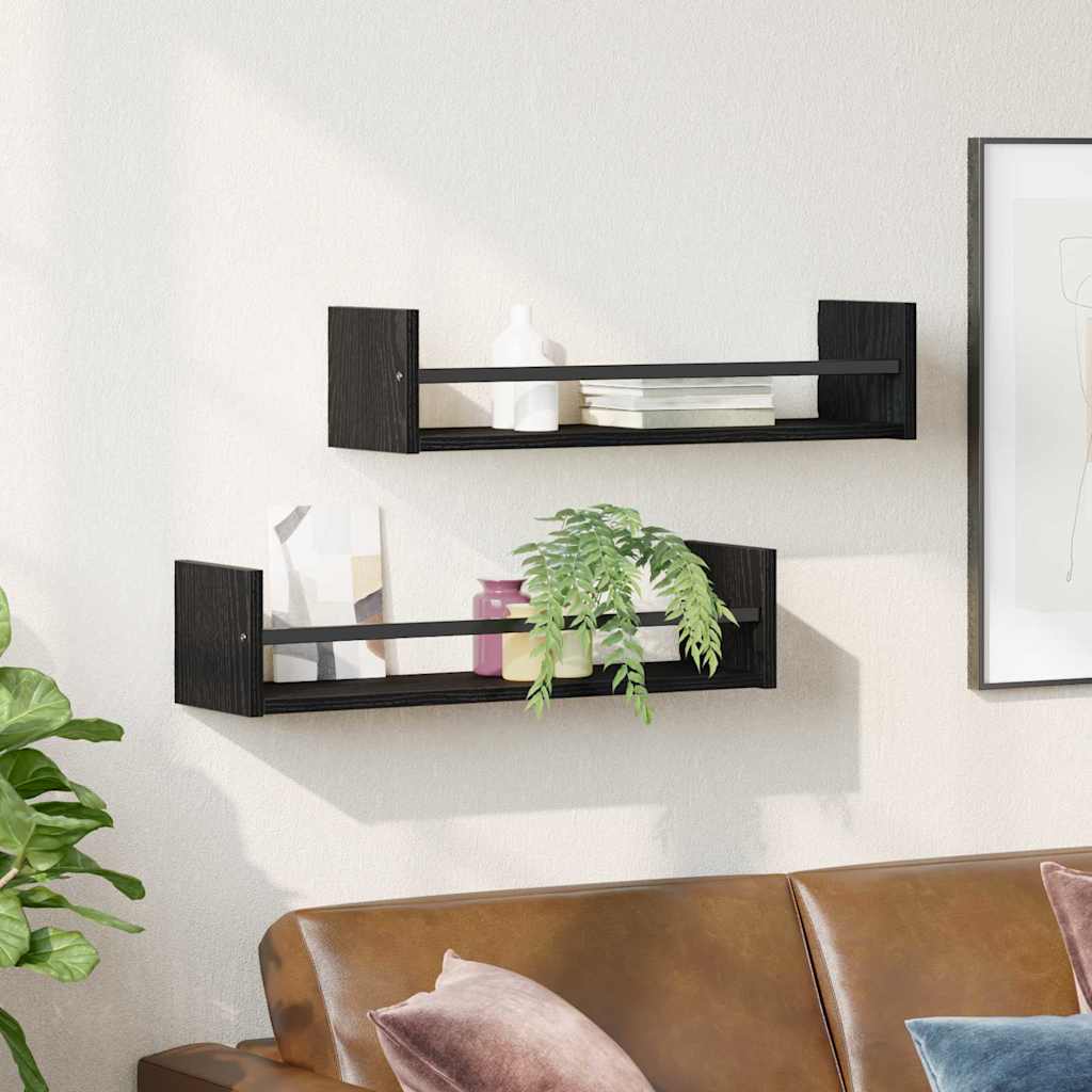 Polica na zidu Zidne 2 pcs Crni hrast 60 x 16 x 14 cm