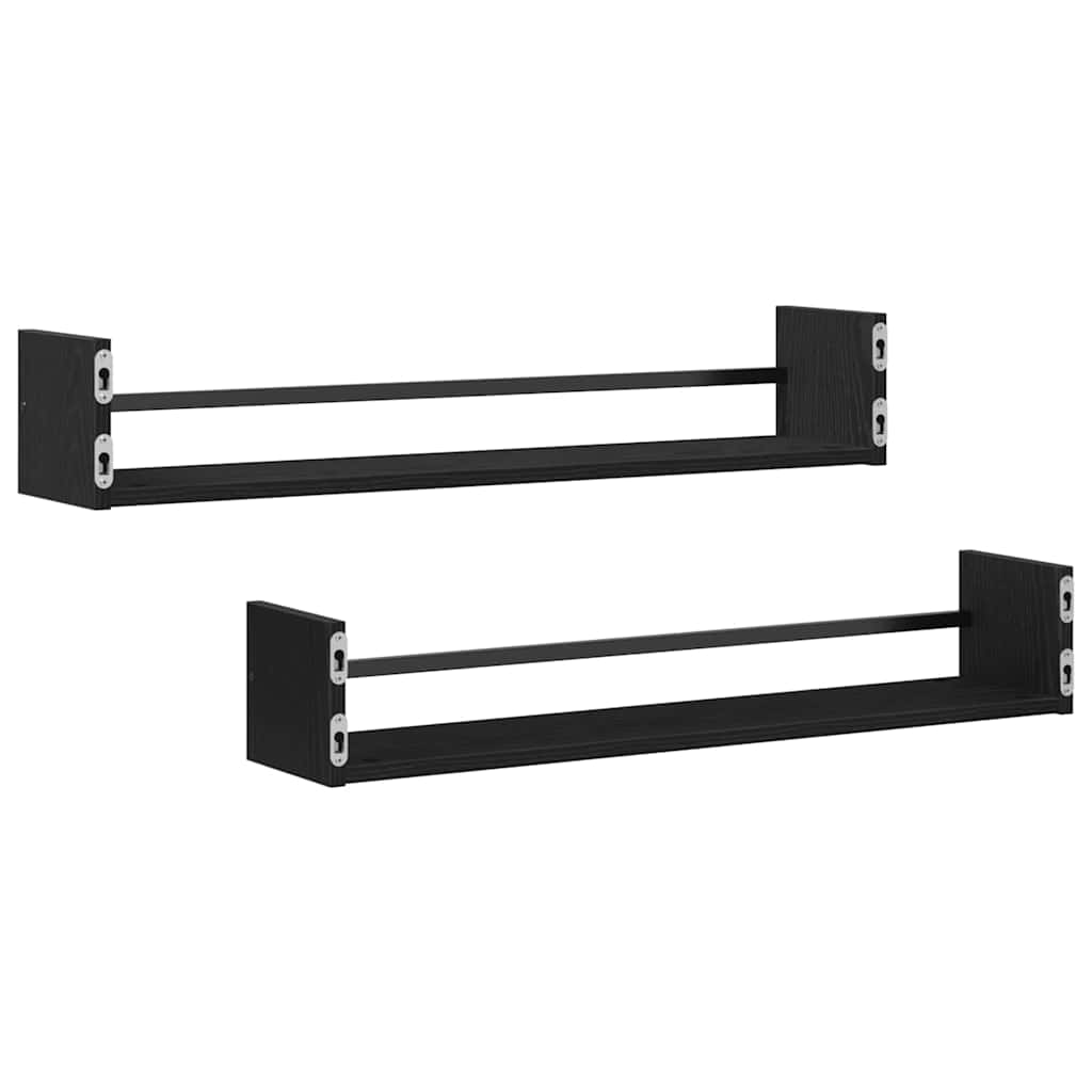 Polica na zidu Zidne 2 pcs Crni hrast 80 x 16 x 14 cm