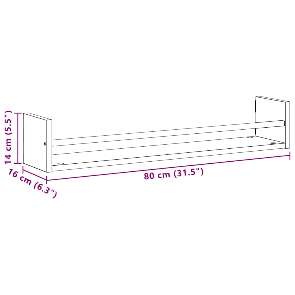 Polica na zidu Zidne 2 pcs Crni hrast 80 x 16 x 14 cm