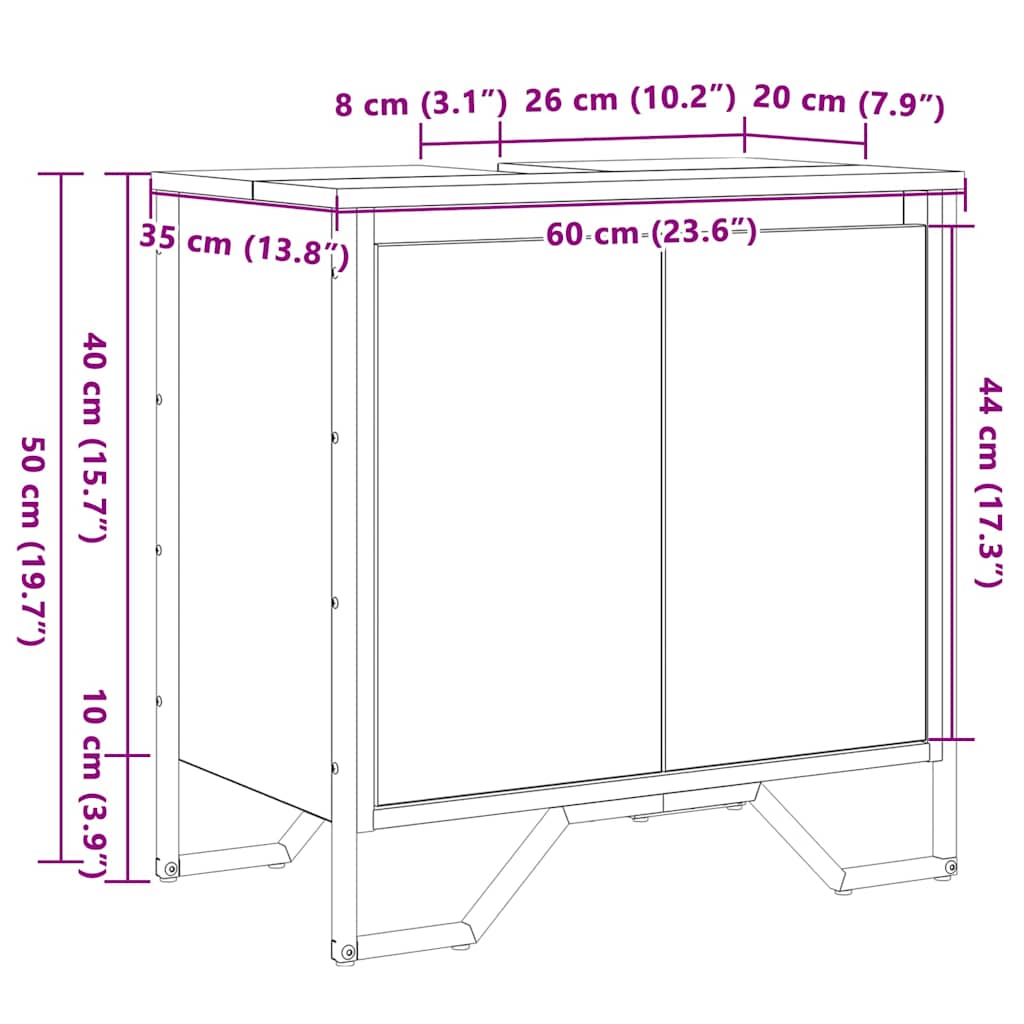 Kupaonski ormarić za sudoper Staro drvo 60 x 35 x 60 cm