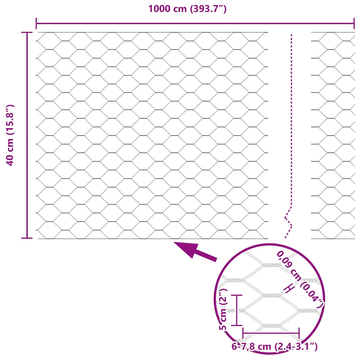Heksagonalna ograda 0,4 x 10 m PVC Zelena