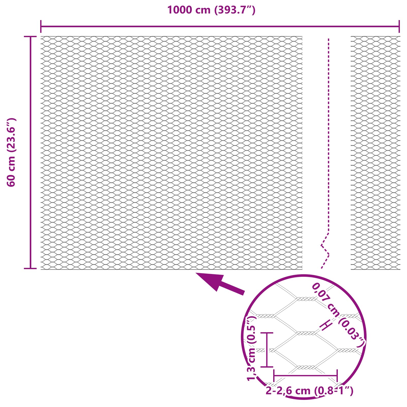 Heksagonalna ograda Zelena 0,6 x 10 m PVC