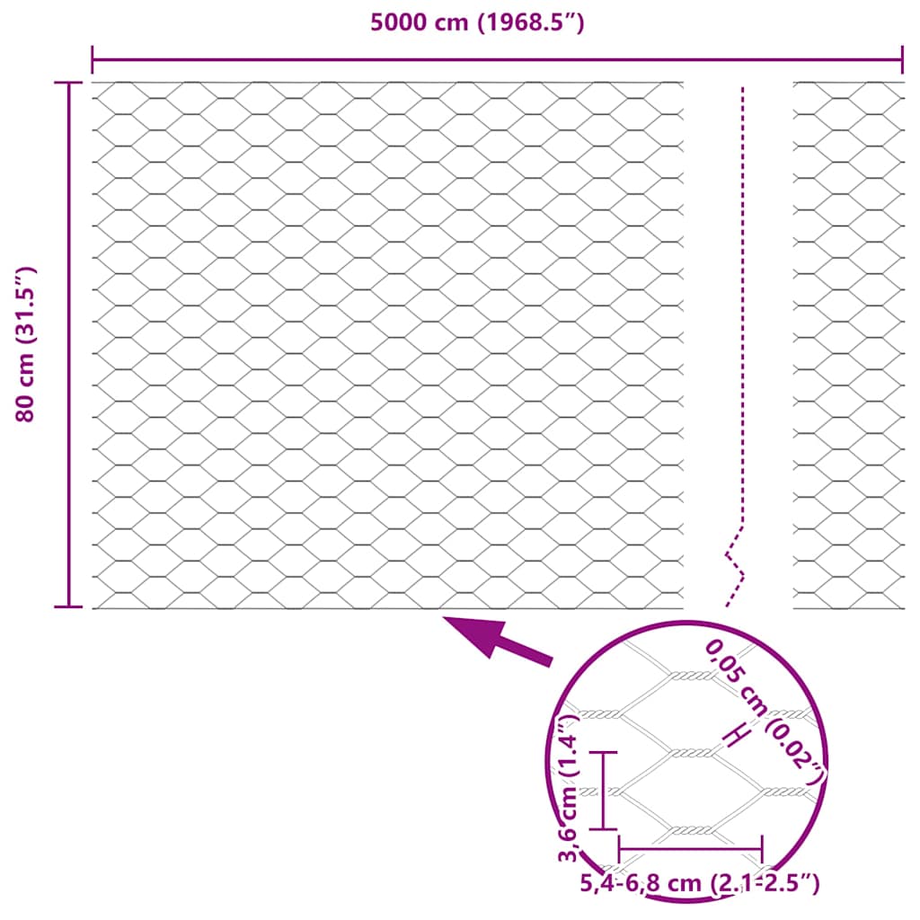 Heksagonalna ograda Srebrno 0,8 x 50 m Pocinčani čelik