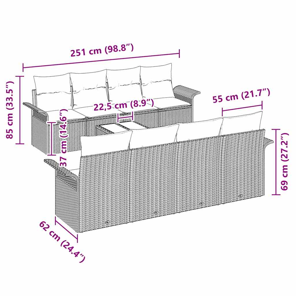 Sjedeća garnitura za vrt 9 pcs Bež Poli ratan