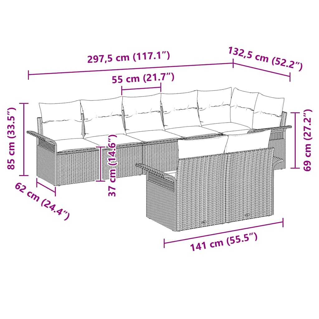 Sjedeća garnitura za vrt s jastukom 8 pcs Crna poliratan