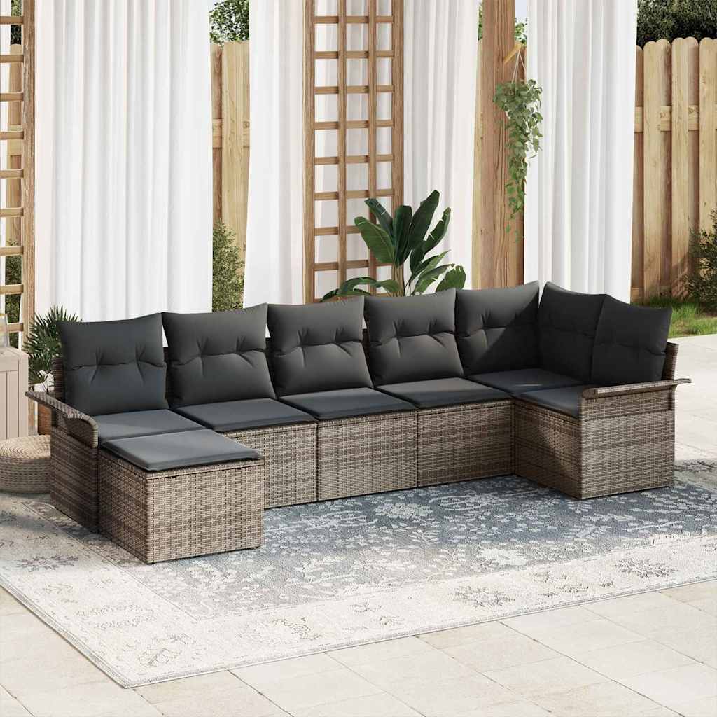 Sjedeća garnitura za vrt 7 kom. Siva poliratan 297,5 x 132,5 x 85 cm