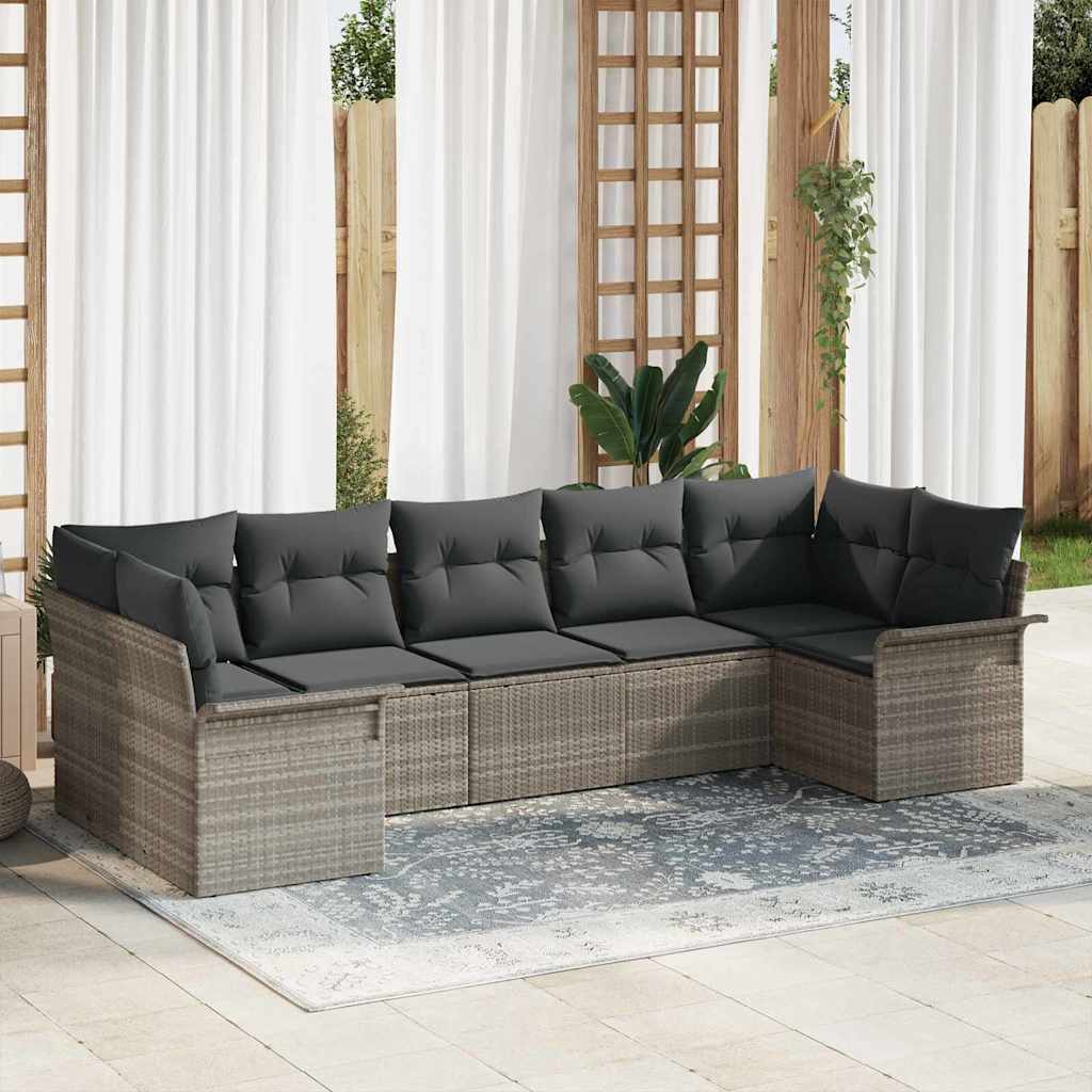 Sjedeća garnitura za vrt 7 pcs Svjetlosiva Poli ratan