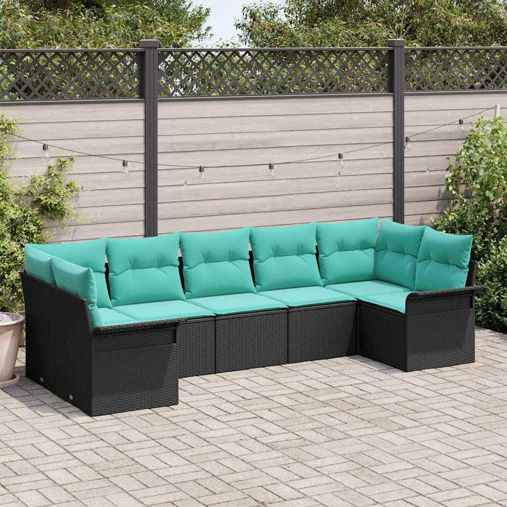 Sjedeća garnitura za vrt s jastukom 7 pcs Crna Poli ratan