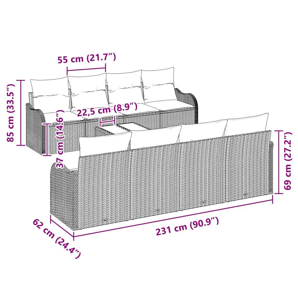 Sjedeća garnitura za vrt Siva 55 x 55 x 37 cm poliratan