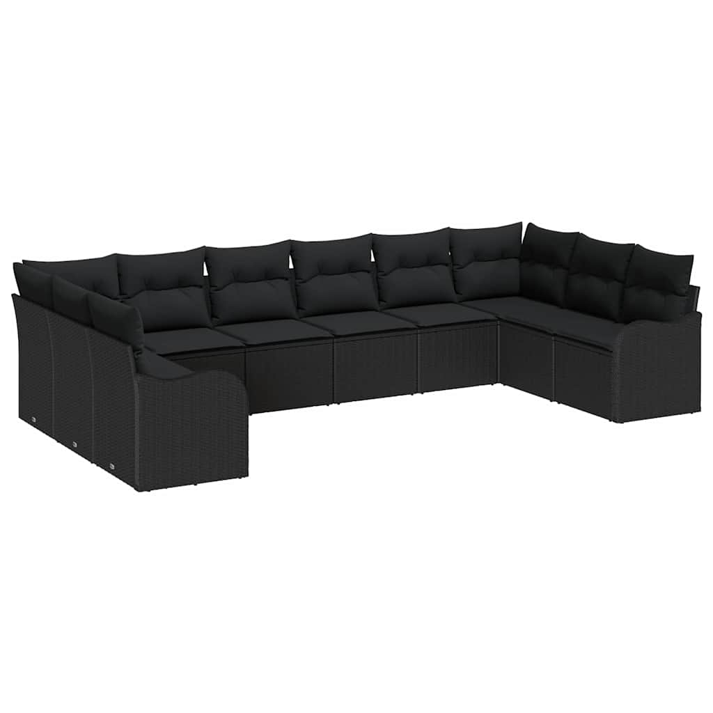 Sjedeća garnitura za vrt 10 kom. Crna poliratan 344 x 177,5 x 85 cm