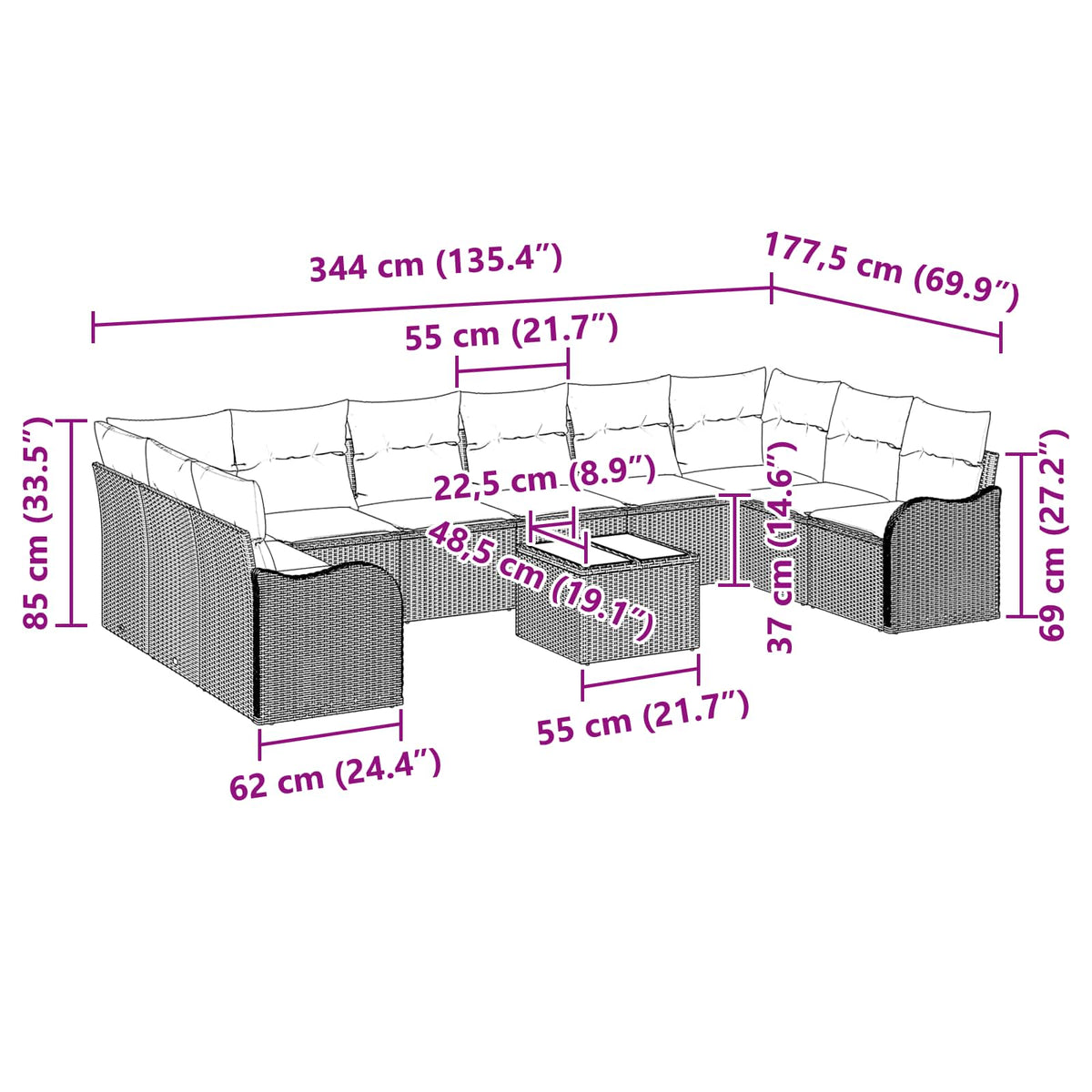 Set sofe 11 kom. Siva Poliester