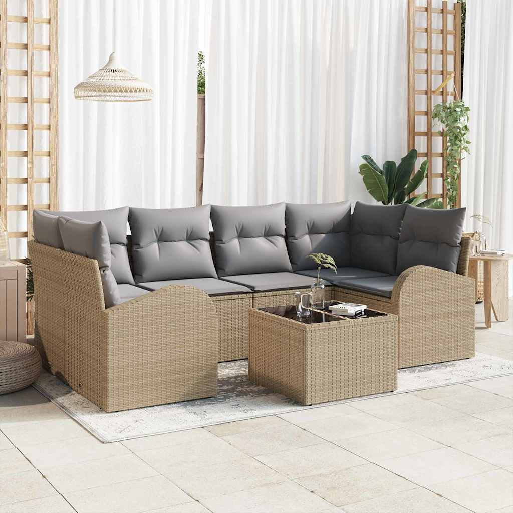 Sjedeća garnitura za vrt 7 kom. Bež poliratan 234 x 124 x 85 cm