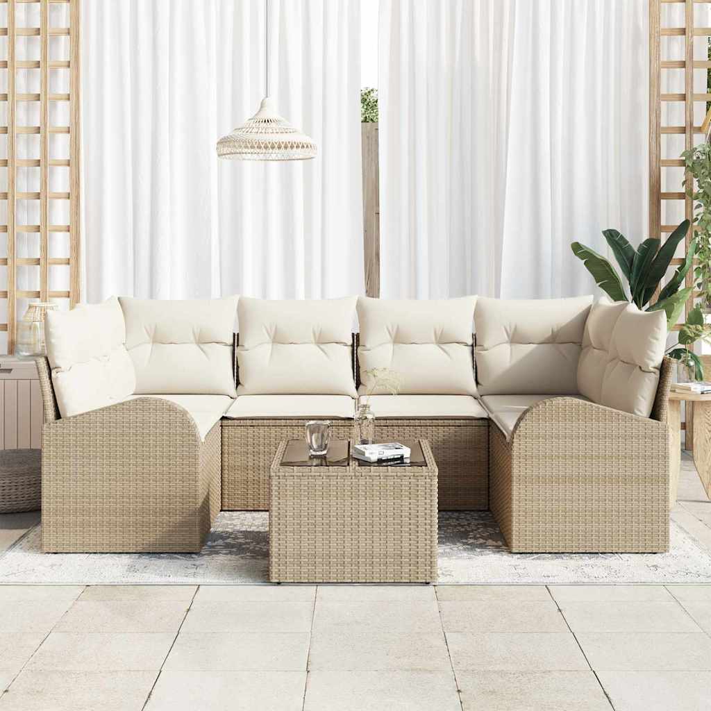 Sjedeća garnitura za vrt 7 kom. Bež poliratan 234 x 124 x 85 cm