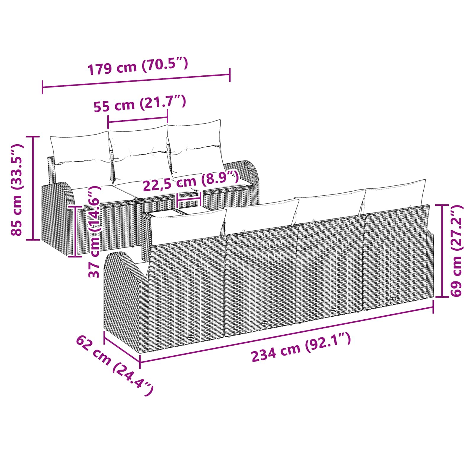 Set sofe 8 pcs Smeđa i crvena Poliester