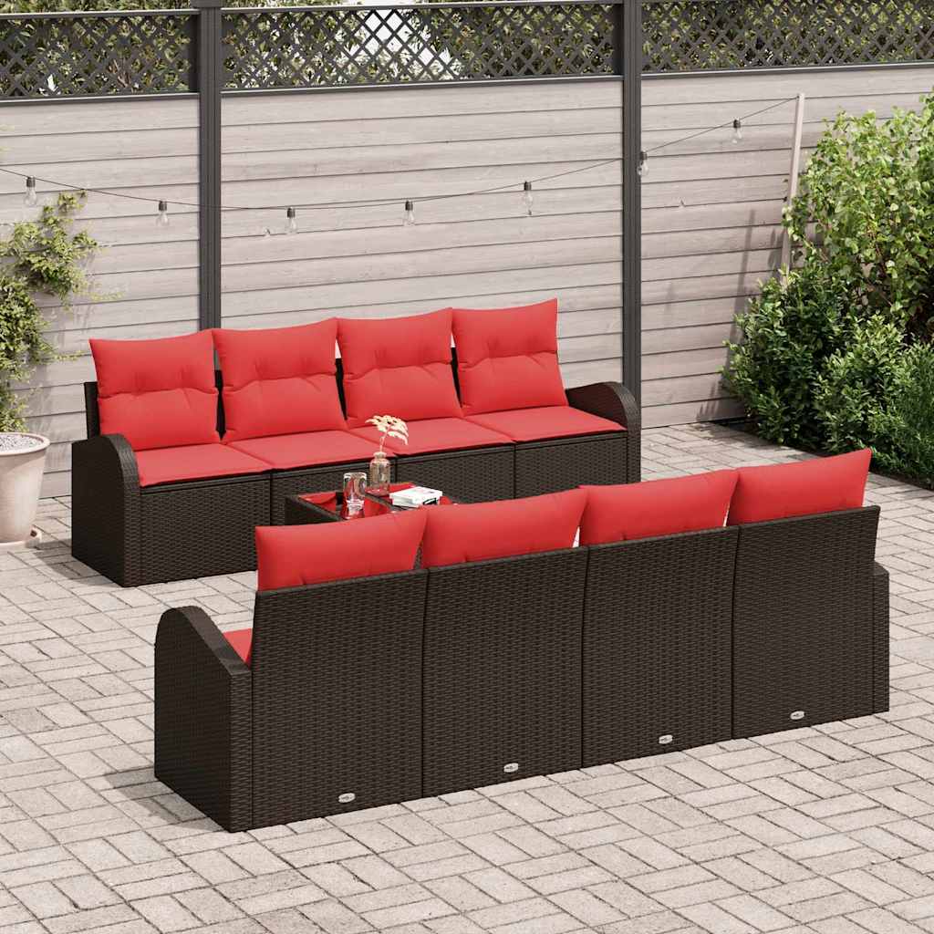 Set sofe 9 pcs Smeđa i crvena Poliester