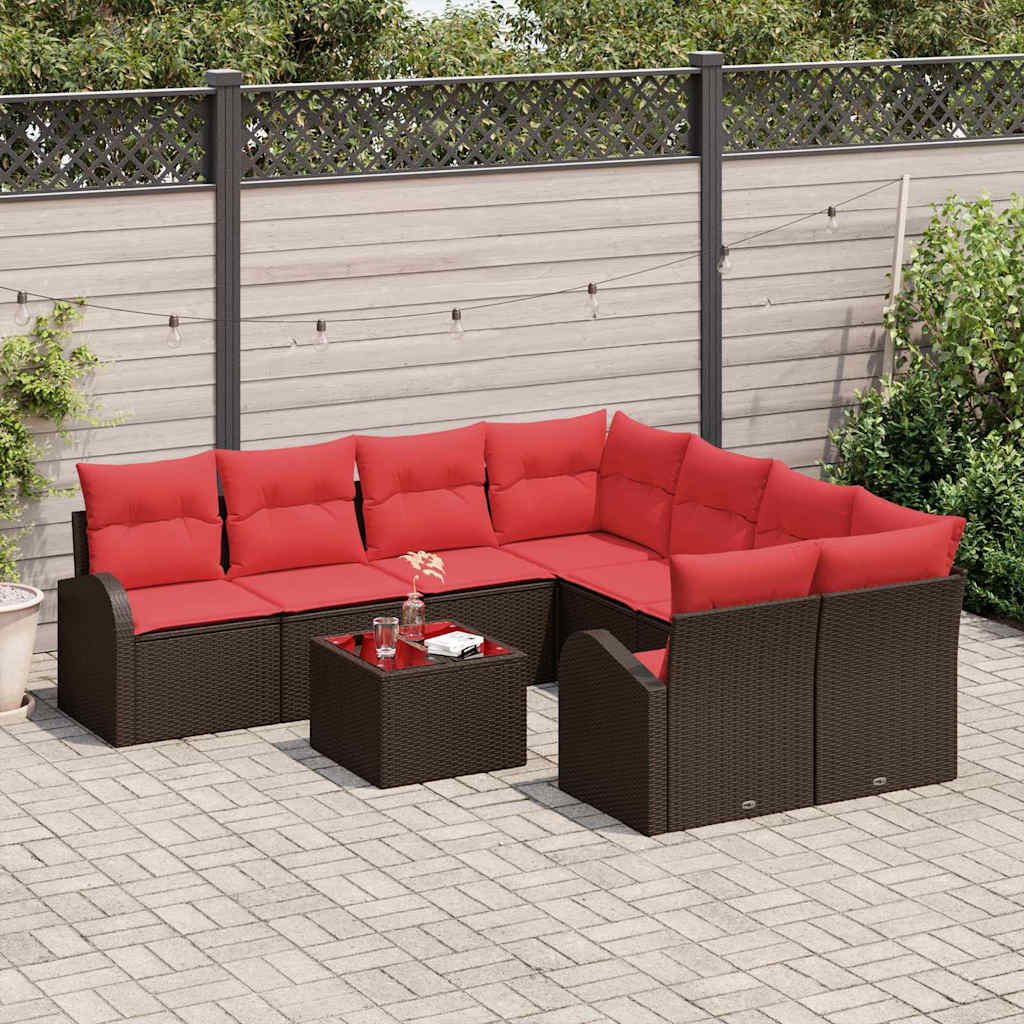 Set sofe 9 pcs Smeđa i crvena Poliester