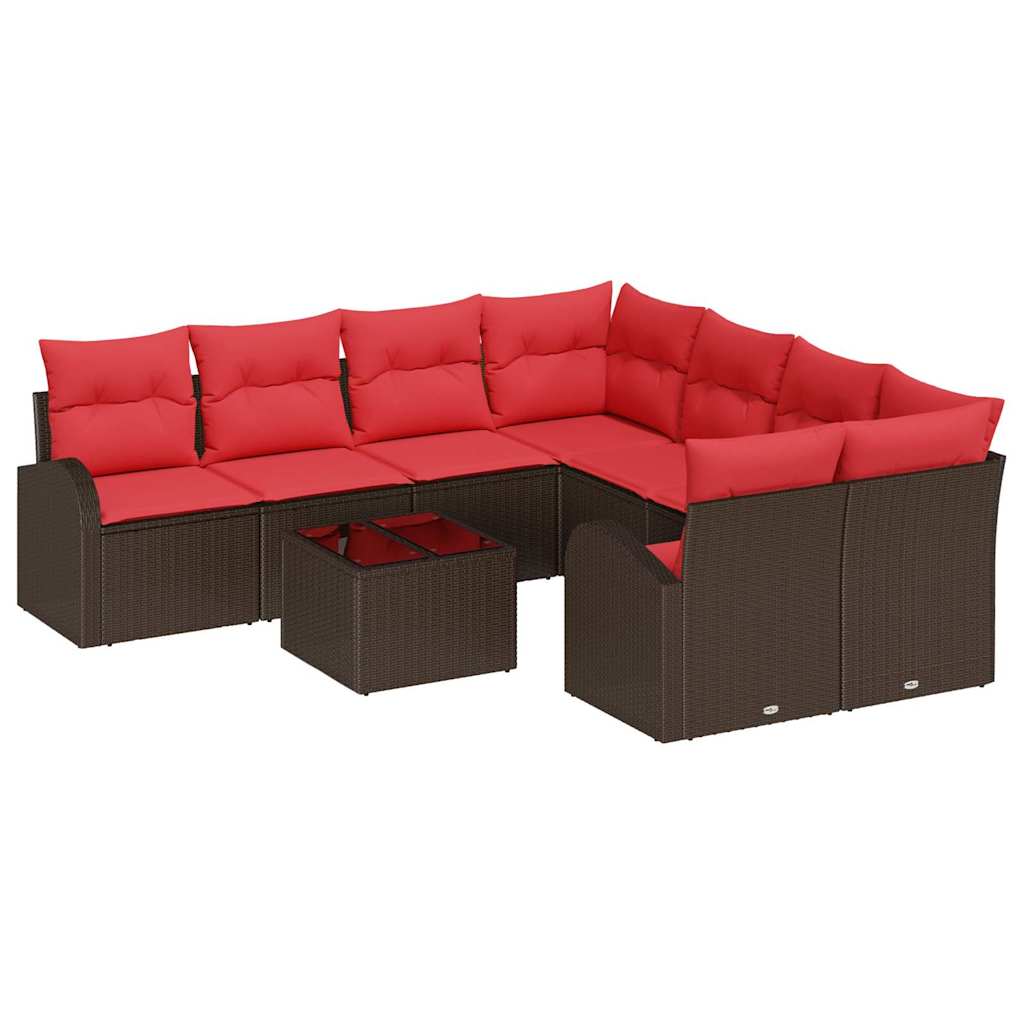 Set sofe 9 pcs Smeđa i crvena Poliester