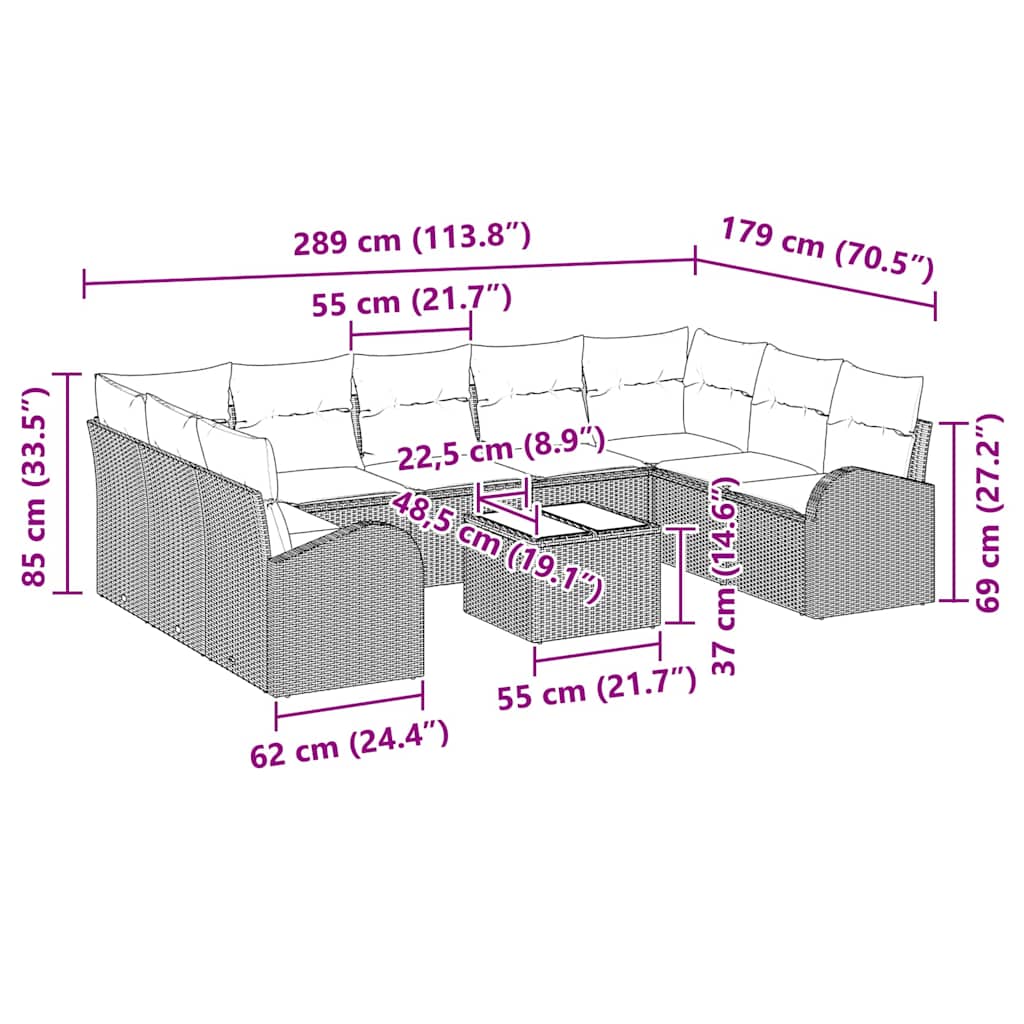 Set sofe s jastukom 10 pcs Smeđa Poli Ratan
