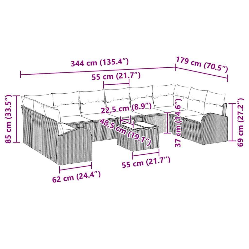 Set sofe s jastukom 11 pcs Svijetlo siva Poliratana