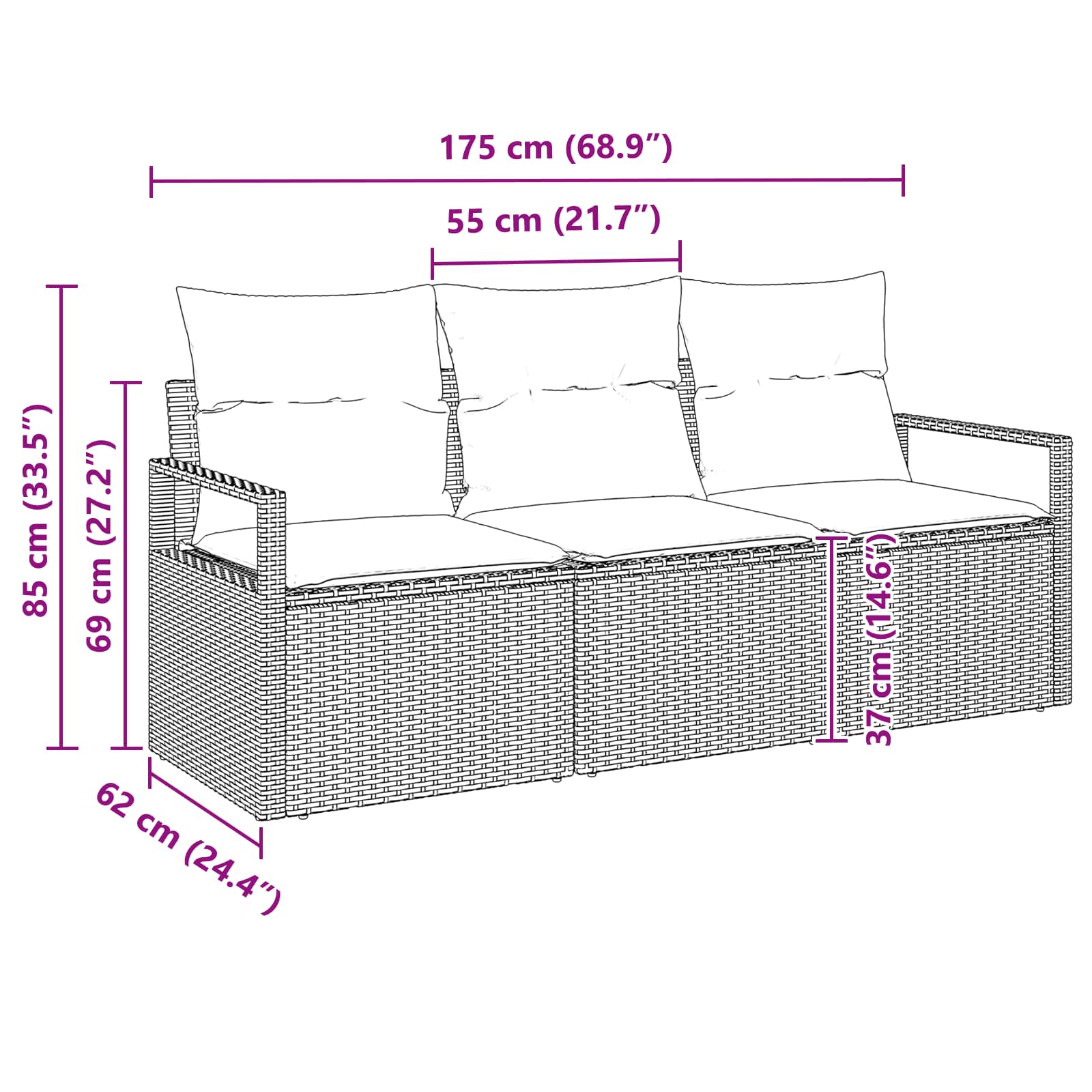 Set sofe 3 pcs Siva poliratan
