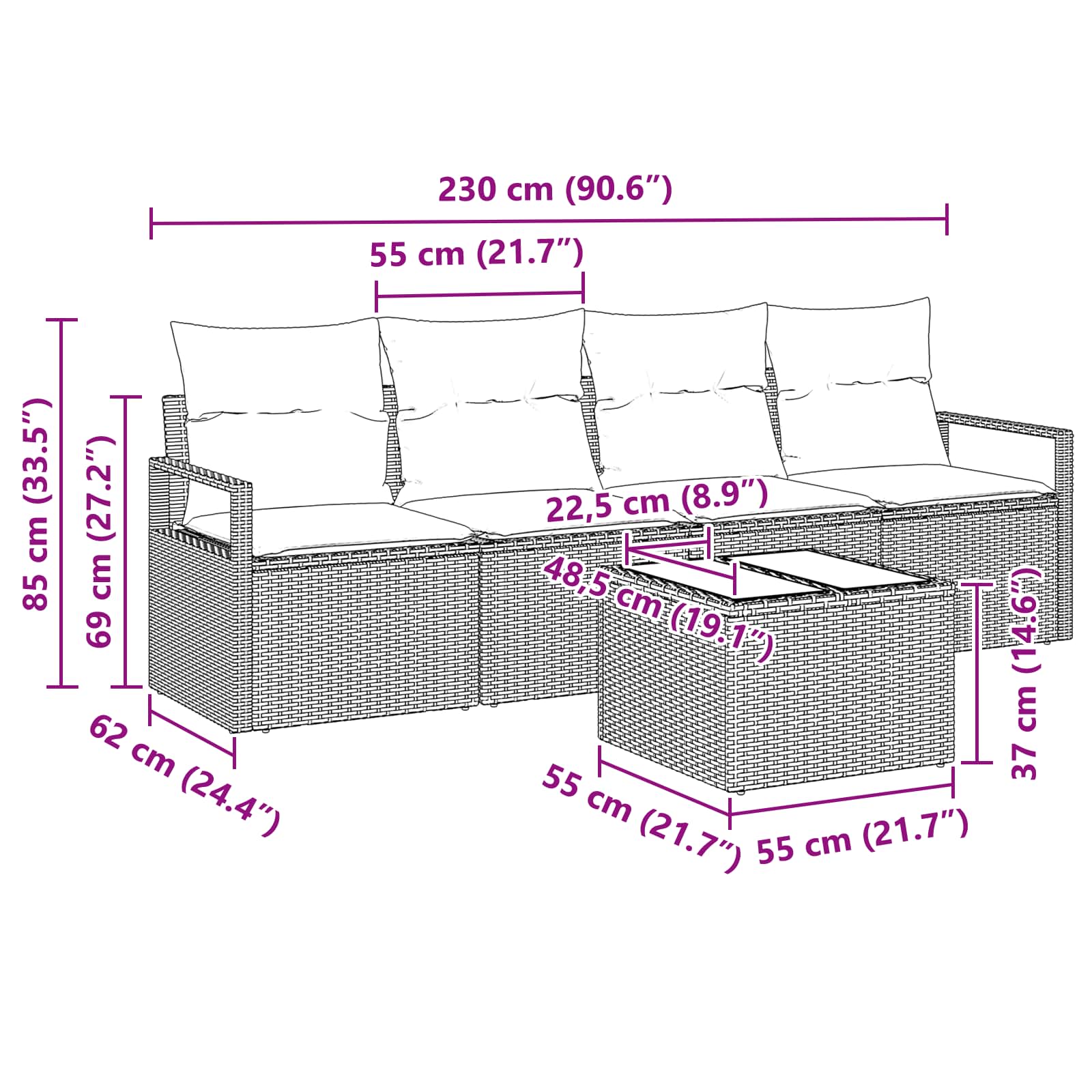 Set sofe 5 pcs Smeđa i crvena poliratan
