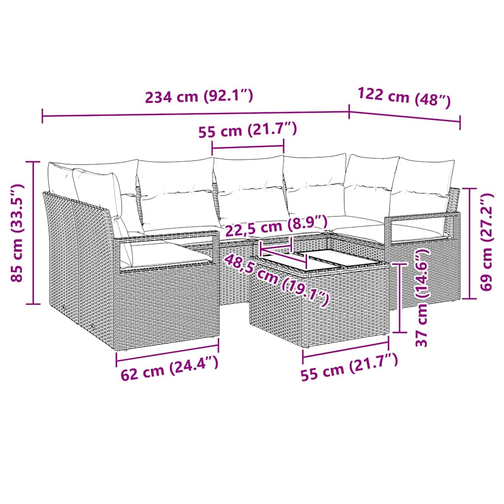 Set sofe s jastukom 7 pcs Crna i Krema poliratan