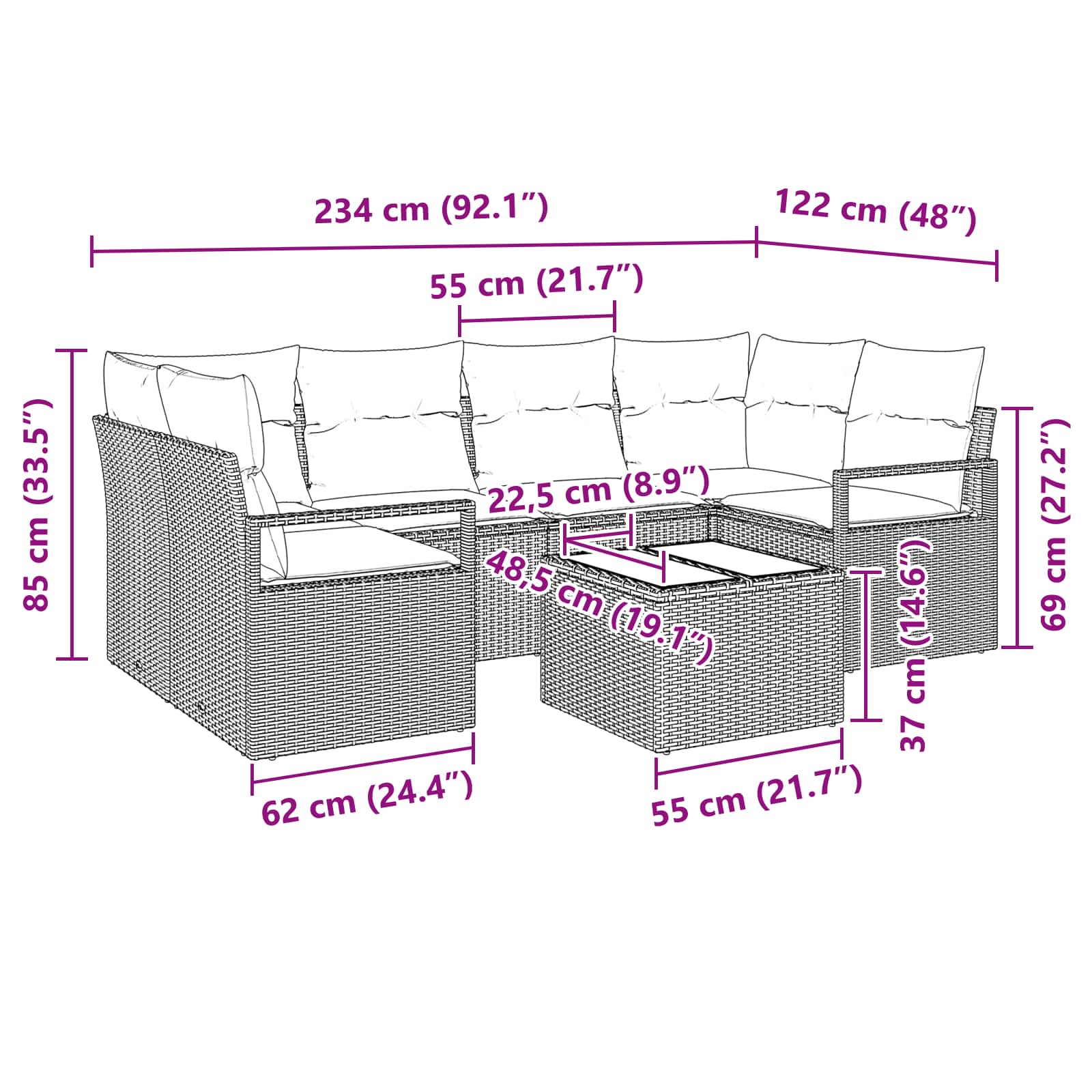 Set sofe 7 pcs Crna i Plava poliratan
