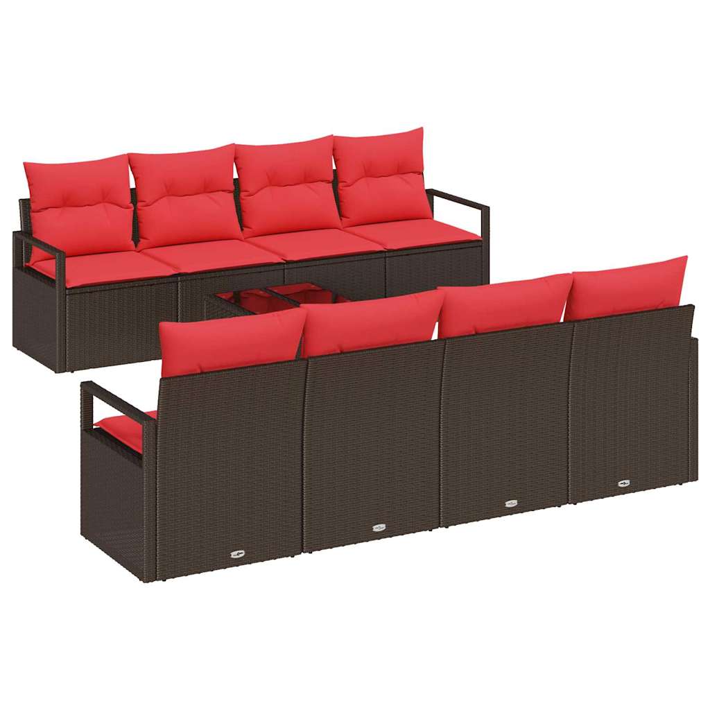 Set sofe 7 kom. 6-Broj sjedala Smeđa i crvena poliratan 230 x 62 x 85 cm