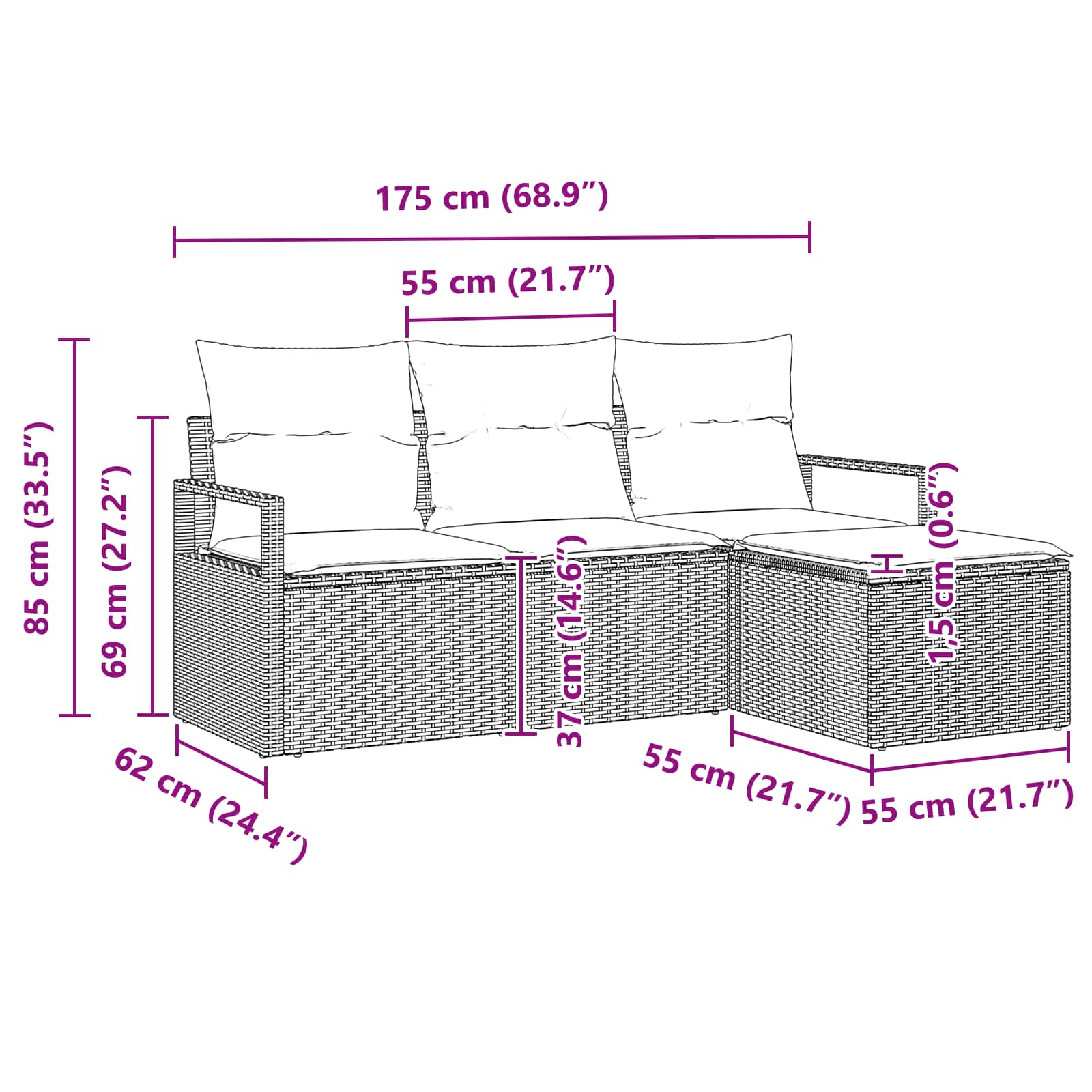 Set sofe 4 pcs Smeđa poliratan