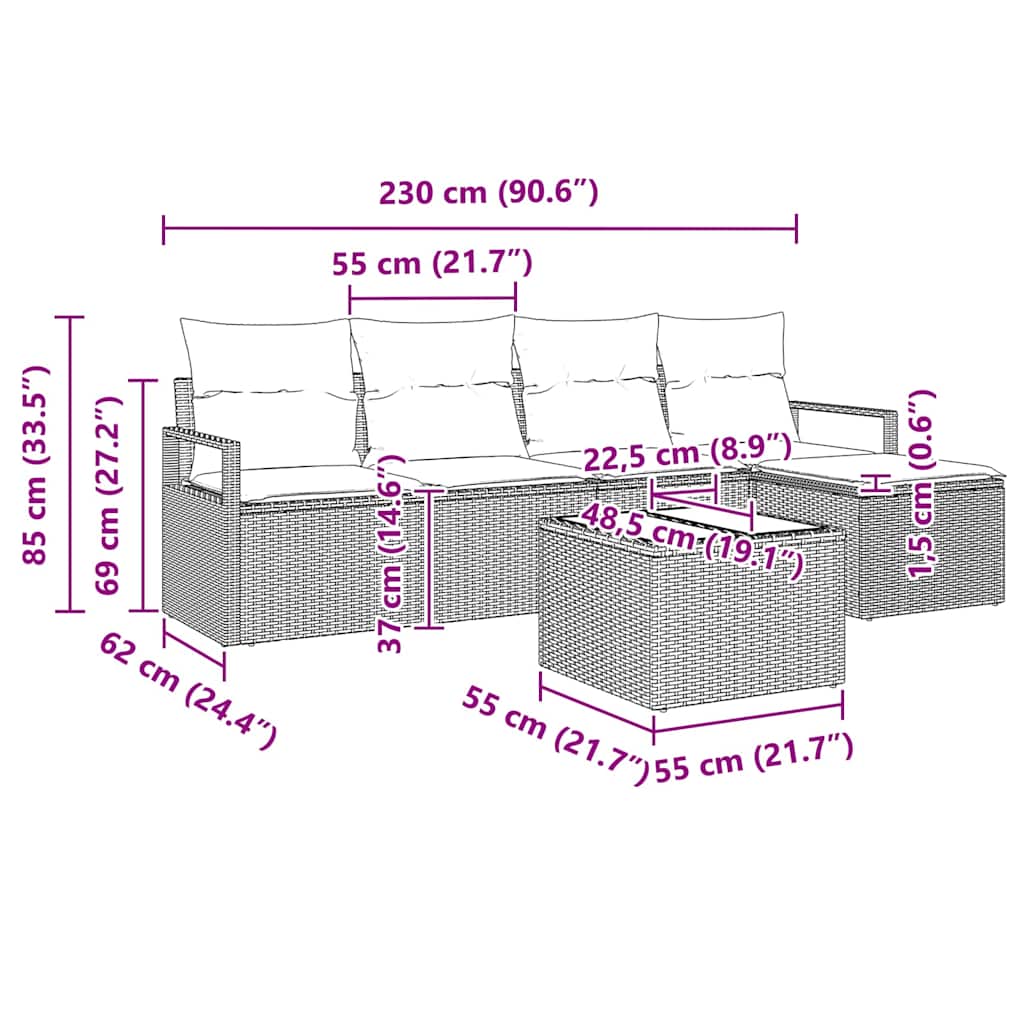Set sofe s jastukom 6 pcs Crna poliratan