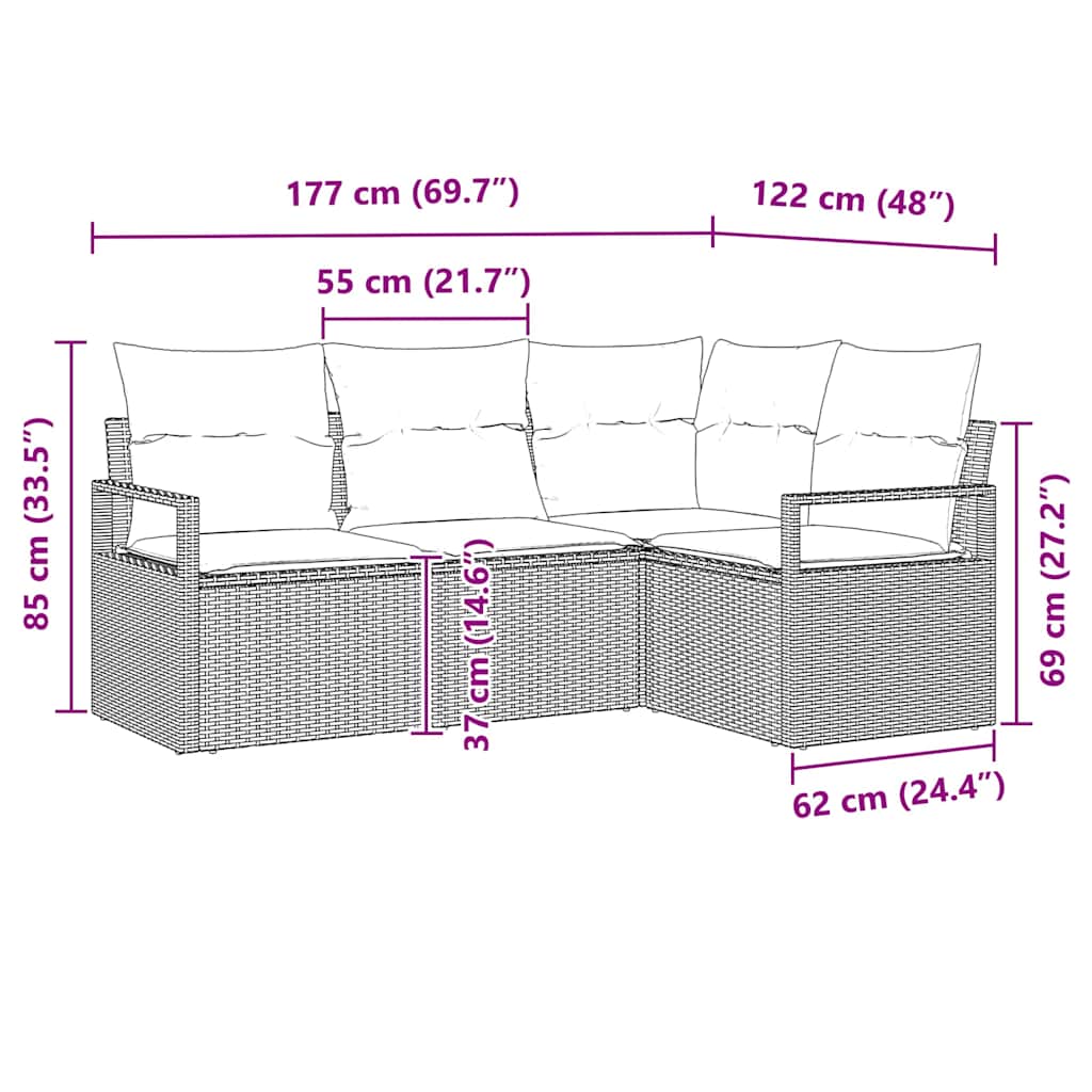Set sofe 4 pcs Svijetlo siva poliratan