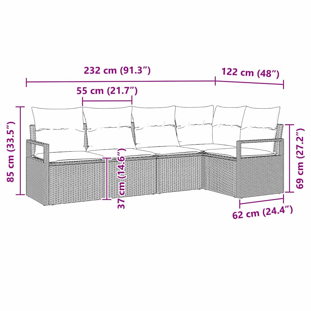 Set sofe s jastukom 5 pcs Svjetlosiva poliratan