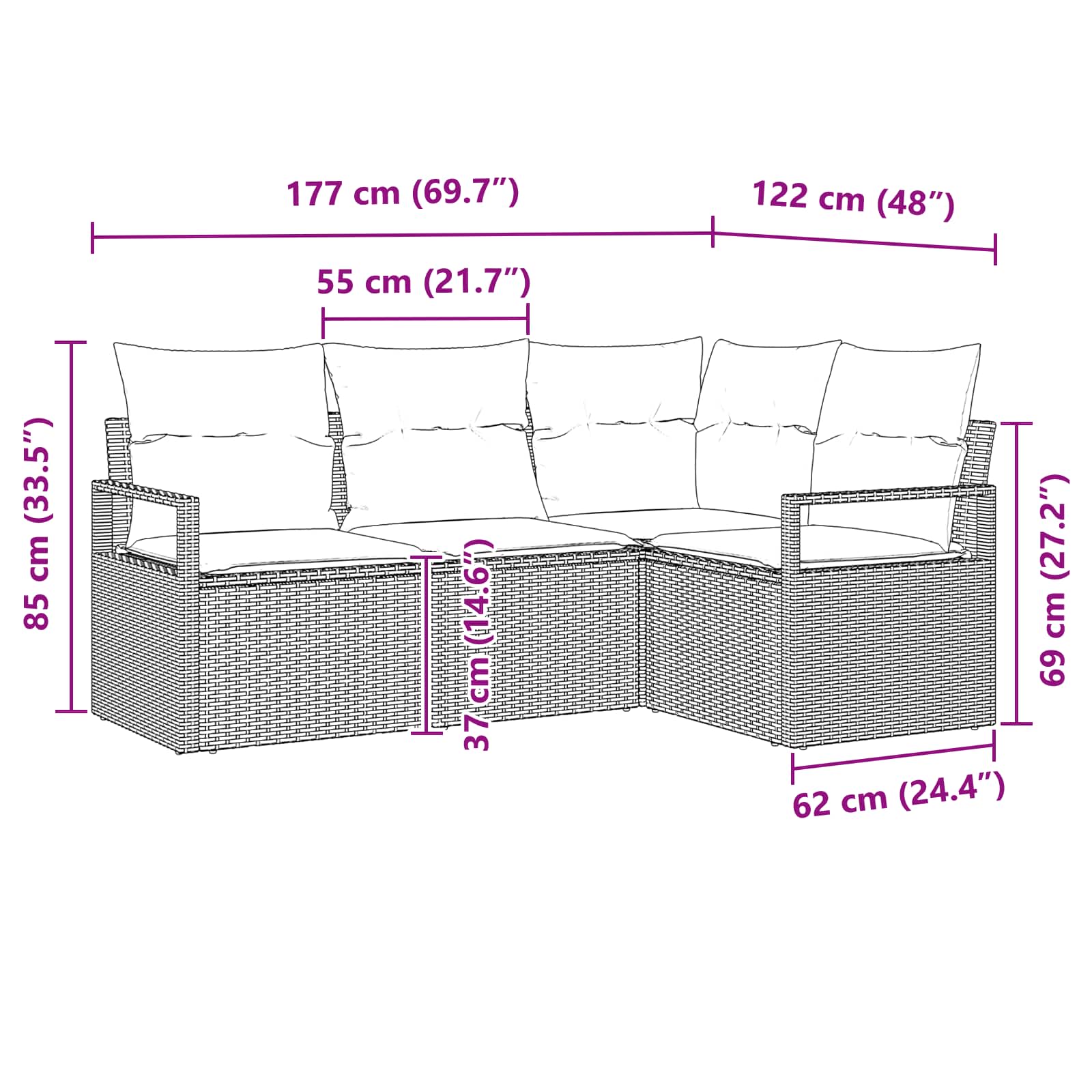 Set sofe 5 pcs Crna poliratan