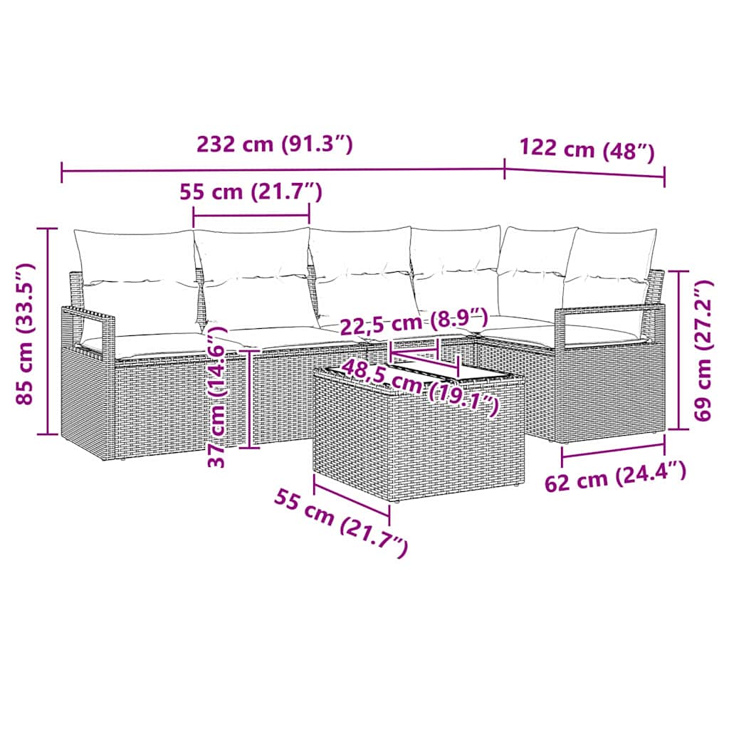 Set sofe 6 pcs Smeđa poliratan