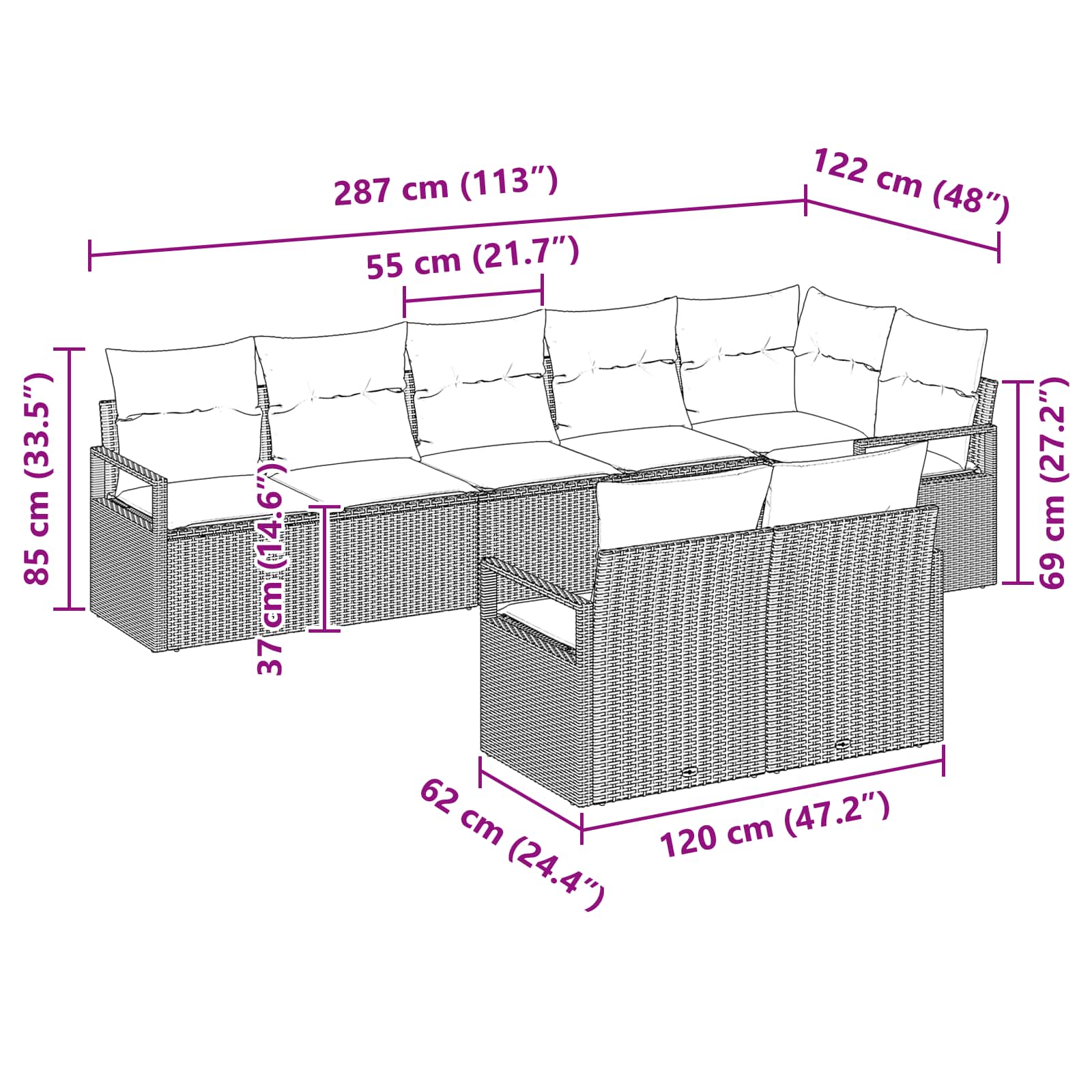 Set sofe 8 pcs Crna poliratan