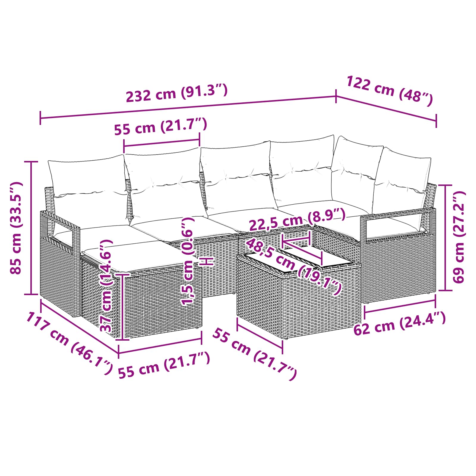 Set sofe 7 pcs Smeđa poliratan