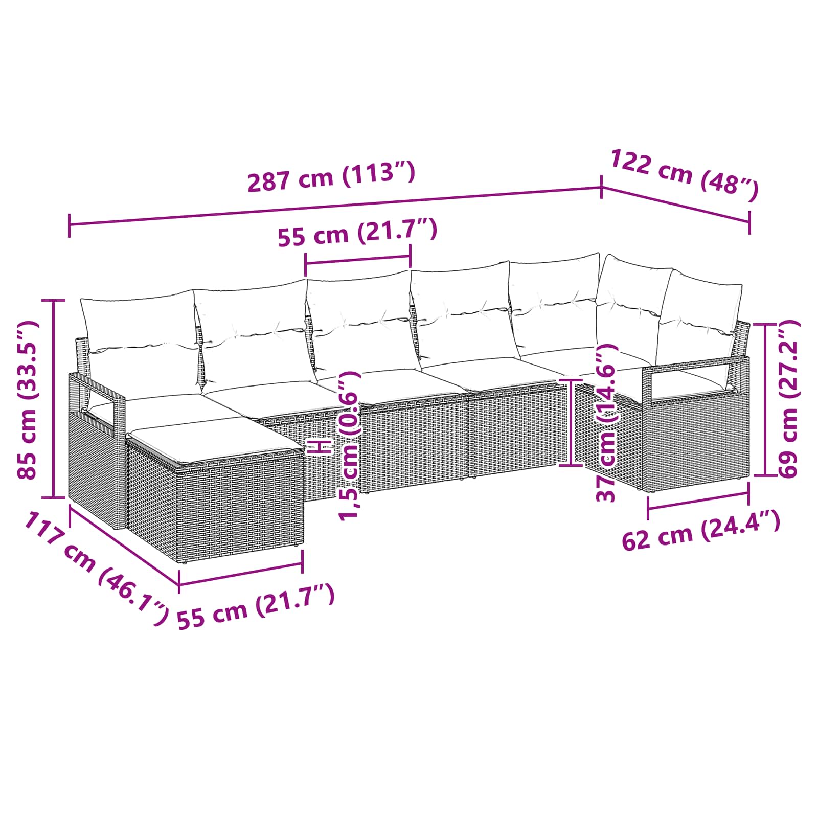 Set sofe s jastukom 7 pcs Crna poliratan