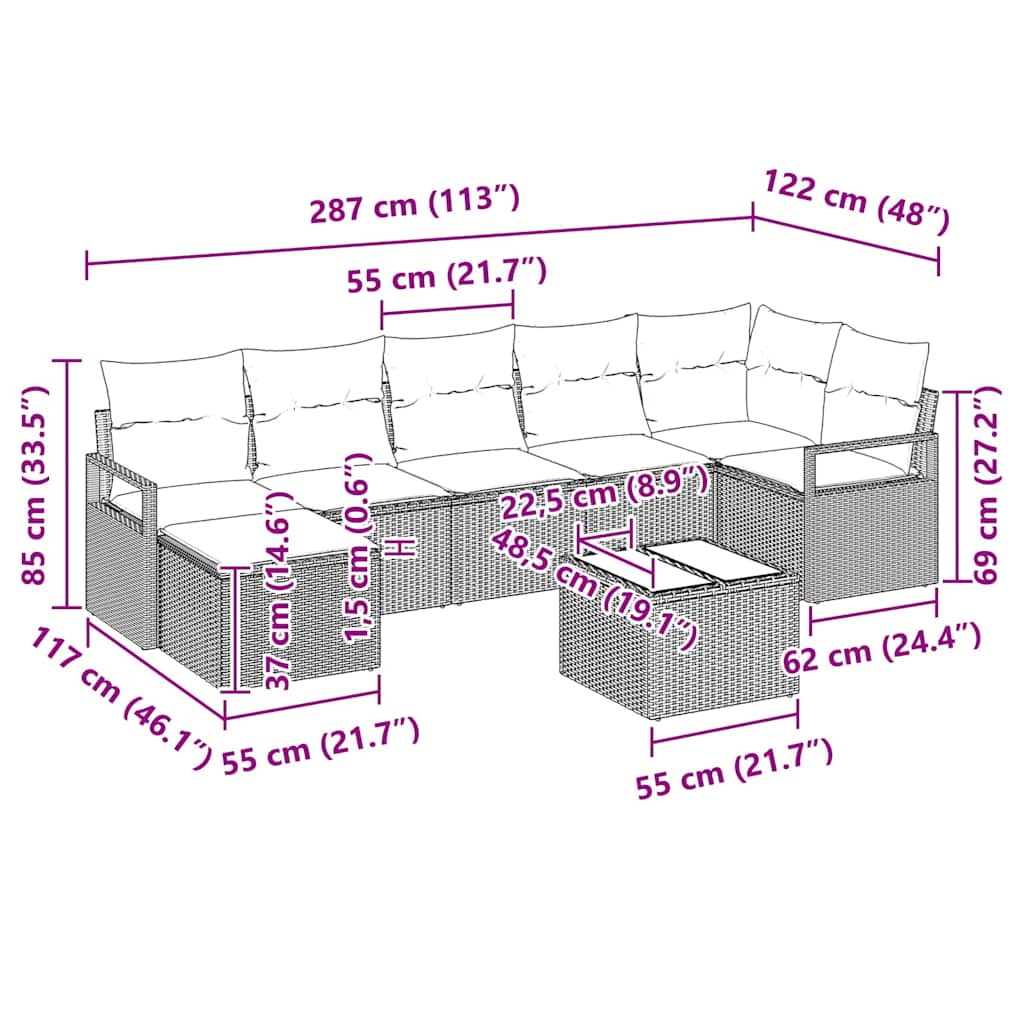 Set sofe 8 pcs Bež poliratan