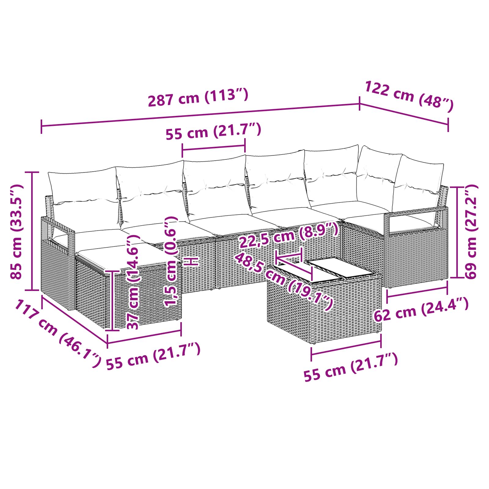 Set sofe s jastukom 8 pcs Siva poliratan