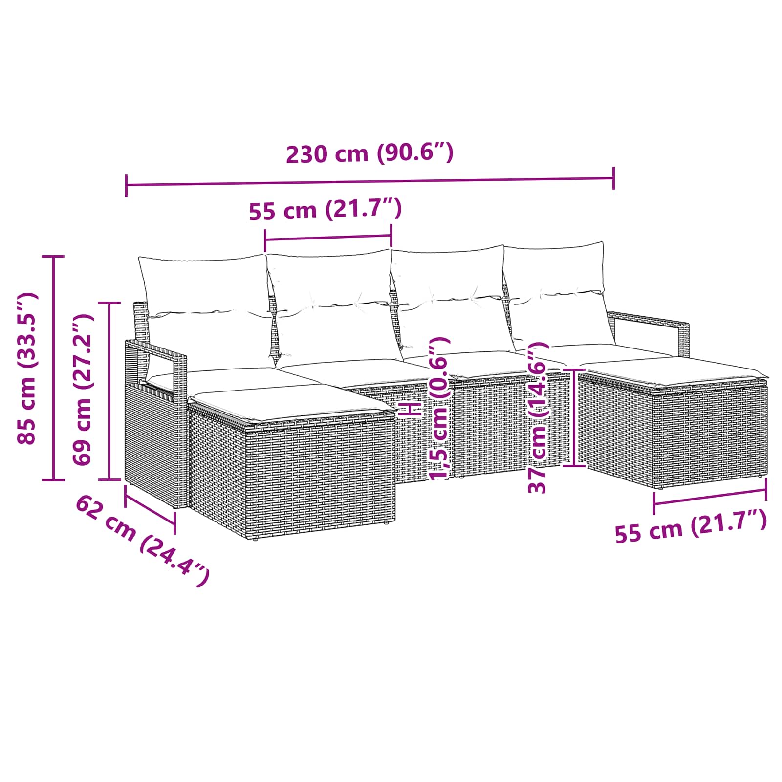 Set sofe 6 pcs Smeđa poliratan