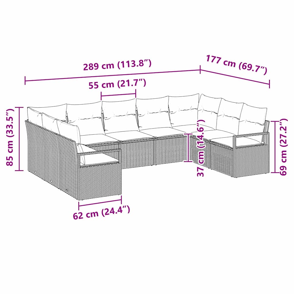 Set sofe s jastukom 9 pcs Smeđa poliratan