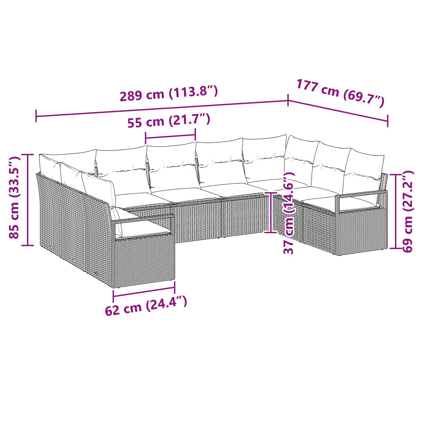 Set sofe s jastukom 9 pcs Smeđa poliratan